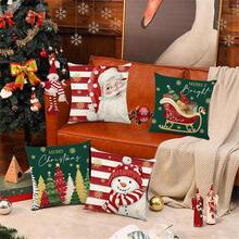 Juego de 4 fundas de almohada de Navidad , 45 x 45 cm funda de cojín de lino para sofá,Patrón de Navidad Cojín Sofá Decoración, Adecuado para sofá, cama, hogar, automóvil, interior, exterior (J) - O - Ver 7