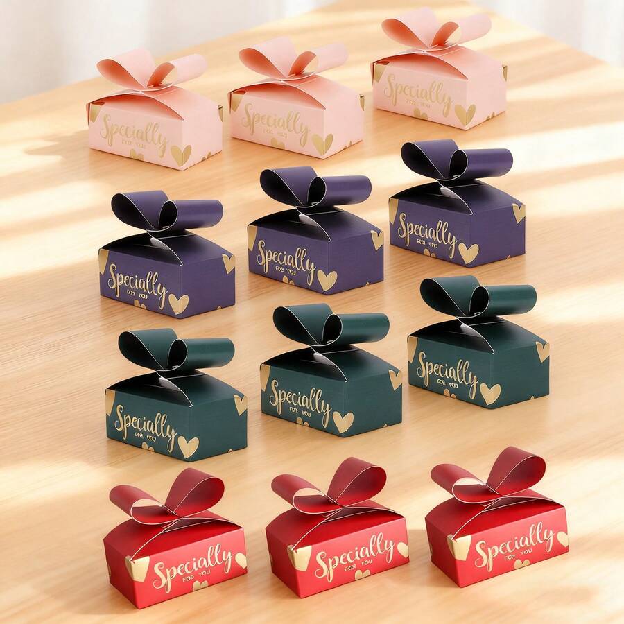 Hộp kẹo 12 chiếc, hộp giấy nhỏ thắt nơ, hộp quà tặng tiệc tùng, thích hợp để gói sô cô la, kẹo, bánh quy làm quà tặng đám cưới, ngày lễ, tiệc tùng, sinh nhật. - Nhiều màu - Xem 1
