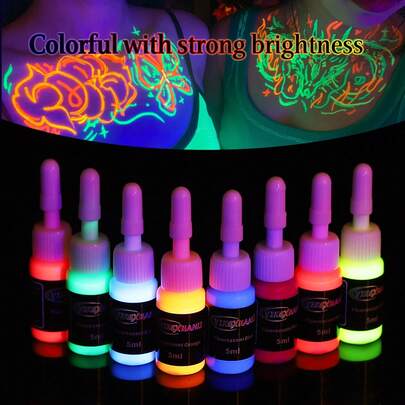 yikexuanli 5ml Fluorescent Tattoo Ink, 8 Colors/4 Colors, Tattoo Supplies, Body Painting Supplies, Suitable For Tattoo Beginners And Professionals
