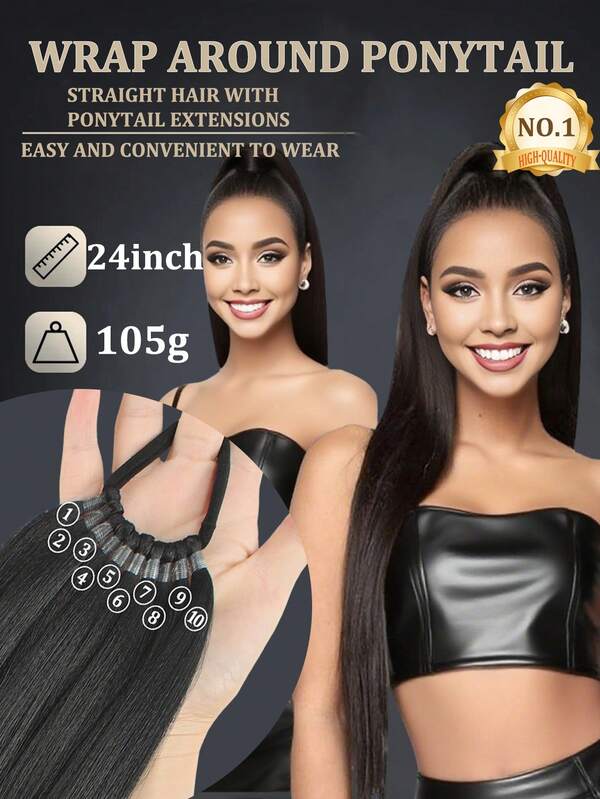 Extensão de cabelo rabo de cavalo para mulheres, rabo de cavalo trançado longo com elástico, extensão de cabelo trançado liso, extensão de rabo de cavalo de cabelo sintético de 45 a 80 cm (castanho escuro)