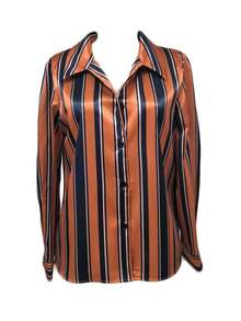 1 pieza Blusa de manga larga con botones y estampado a rayas en todo el diseño, adecuada para vacaciones, citas nocturnas, fiestas, regreso a clases, primavera y otoño