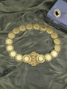 1pc Hollow Floral Metal Napoleon Portrait Waist Chain, Suitable For Middle Eastern Banquet, Wedding, Bride, Festival Party, Long Dress, Moroccan Caftan, Golden Waist Belt Valentine's Day Accessories - Belt - View 2