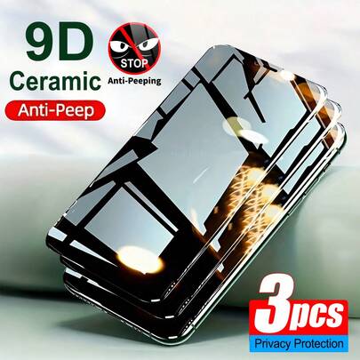 ZYONS Bộ 3 miếng dán màn hình gốm bảo mật tương thích với iPhone 17 Pro Max/17 Air/16 Pro Max/16/16 Pro/16 Plus/14 Pro Max, chống nhìn trộm, màng gốm dẻo, chất liệu không phải kính, màng TPU mềm bảo mật, màng mềm không vỡ, chống trầy xước 9H+, cảm ứng nhạy, tương thích với ốp lưng điện thoại, phù hợp với nhiều loại ốp lưng, màng gốm cao cấp.