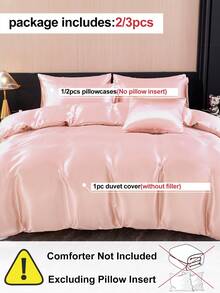 2/3pcs Luxury Satin Bedding Set, Soft & Breathable, Wrinkle-Resistant, Improve Sleep Quality, Hotel Style, Gift For Parents & Friends, Includes 1 Duvet Cover & 1/2 Pillowcases, Luxurious Silk Material, Fits Twin, Full, Queen, King Beds, Oeko-Tex Certified, Light Pink