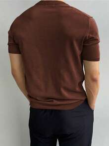 Men's Casual Solid Color Short Sleeve Pullover Knit Top, Spring/Summer - Coffee Brown - View 4