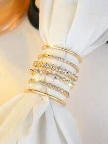 Tsnamer 6 件简约风格叠戴戒指套装 适合女士青少年女孩 14k 镀金镶晶莹方晶锆石订婚、求婚、结婚戒指 日常佩戴休闲派对珠宝生日礼物 - 戒指 - 查看 13