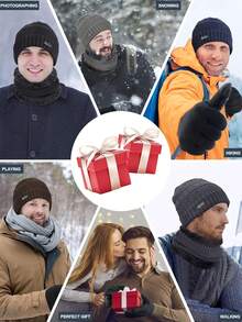 三件套均码多色针织帽保暖内衬颈套触屏手套涤纶防风保暖透气Y2K街头风三角标签，适合骑行、滑雪、摩托车等户外运动，秋冬季适用 - 彩色 - 查看 6