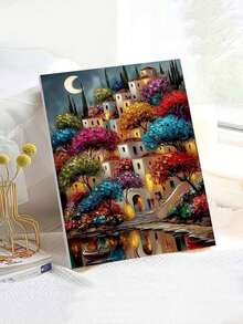 1pc DIY Adult Paint By Numbers Kit  Featuring Colorful Italian Village Decorative Painting, Easy For Beginners. Number Painting Game Simple Frameless DIY Art, Bright Colors, Rich Painting, Ideal For Home Wall Decor, Family Activity, Father's Day, Mother's Day, Halloween, Christmas, Holiday Gifts And Presents, 16 X 20 Inch Number Paint - 彩色 - 查看 4