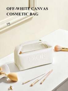 Christian Dior Materiel Off-White Canvas Tote Makeup Bag, Premium Toiletry Bag, Chic Girl's Makeup Bag - White - View 5