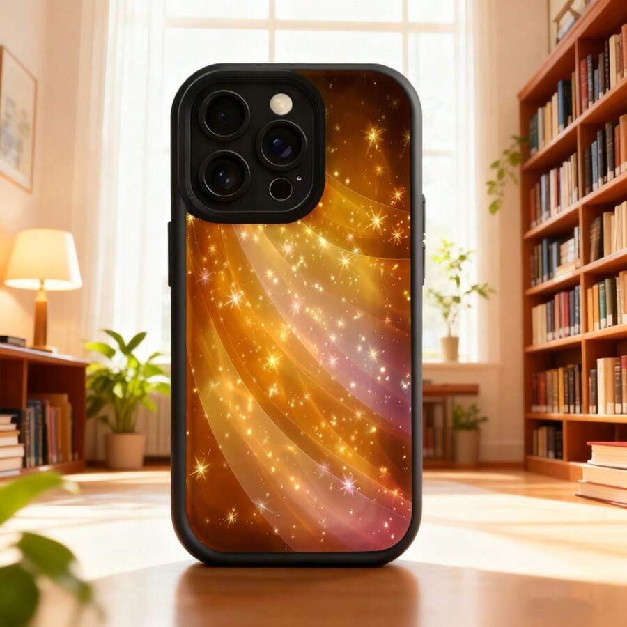 Cubierta de teléfono con diseño estelar dorado y púrpura para iPhone 14 Pro Max funda protectora con patrón de galaxia brillante ideal para uso diario en interiores y exteriores Aplicable a teléfonos Apple y Galaxy. - Negro - Ver 1