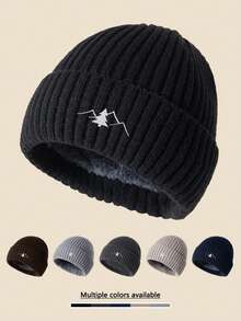 1pc Mountain & Tree Embroidered Knit Beanie Hat, Warm Thermal Lined, Windproof, Soft & Comfortable, Simple & Fashionable, Essential Winter Hat Men Women Clothing Winter - A - View 5