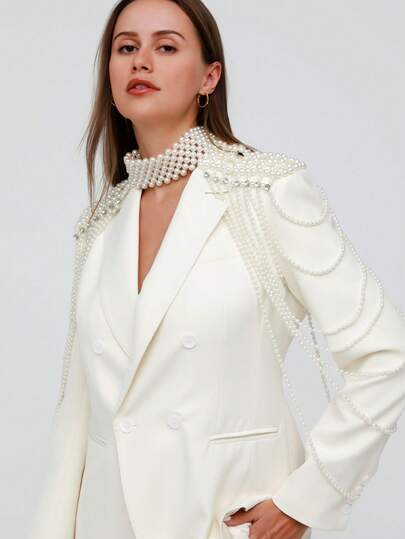 DEKUNER 1 Pc Fashionable Faux Pearl Body Chain, Featuring A Long Chain Necklace With Embedded Gemstones, Elegant Vest, Suitable For Pairing With Suits And Shirts, Also Suitable For Social Gatherings, Parties, Dinner Events, And As A Gift For Women