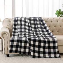 Plaid Fleece Throw Blanket For Couch, Black & White Checkered Flannel Blanket, Cozy & Soft Buffalo Plaid Decor Blanket For Women, Men, - 黑白格子 - View 6