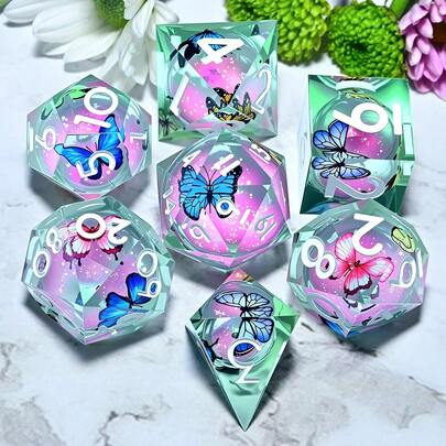 Dados poliédricos de resina para juegos de rol (7 piezas) - Dados de juego de mesa/de rol y regalos de cumpleaños y festividades