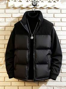 Men's Cotton Padded Vest, Stand Collar, Warm Padded Coat, Sleeveless Cotton Coat For Men - Black - View 6