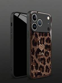 1 pièce Étui de téléphone en verre trempé personnalisable avec design minimaliste de cœur et imprimé léopard, compatible avec iPhone17 ProMax/17AIR/16 ProMax/15 Pro/14 Plus/13 Pro/12 Pro Max/11/Xs Max/8/7/6 Plus, S23PLUS/S24 Ultra/S25 Ultra /A55/A56/A32/A36 /Compatible avec Redmi K40S/NOTE11E/NOTE13PROPLUS, mode personnalisée, meilleur cadeau pour les amis et la famille - Noir - Voir 4