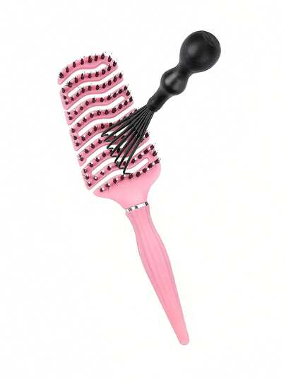 1 Peine grande antiestático para el codo - Adecuado para todo tipo de cabello (liso/ondulado/rizado/encrespado), cerdas gruesas negras y mango ergonómico de ABS, disponible en verde/rosa/azul/morado - Masajeador del cuero cabelludo para el cuidado del cabello mojado, peine desenredante para cabello mojado o seco, ideal para masaje y desenredado del cabello mojado, mango duradero de ABS con cerdas de nailon antiestáticas