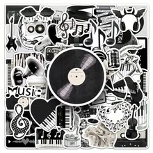 50pcs Music Themed Stickers, Black & White Creative Note Decor For DIY Scrapbook, Phone Case - Multicolor - View 1