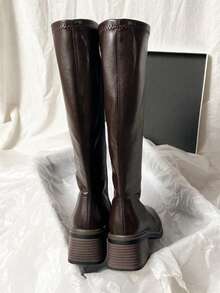 New Autumn/Winter Brown Over-The-Knee Chunky Heel Slim Boots, Classic Black Mid-Calf Riding Boots, Fashion Tall Boots For Women,Party - màu nâu - Xem 4