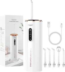 Irrigador bucal ShunChengFa para el cuidado de dientes y aparatos de ortodoncia, portátil, recargable, resistente al agua IPX7, 3 modos para uso en viajes/hogar (blanco perla) - Blanco - Ver 2
