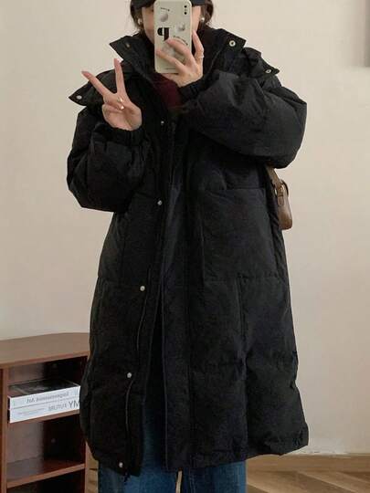 Chaquetas de plumón de mujer Abrigo de algodón de gran bolsillo para mujer, de corte largo, nuevo modelo, holgado, con capucha y acolchado para mantener el calor