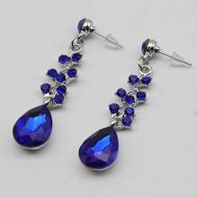 Clear Crystal Rib Statement Necklace Earrings Set Spark Rhinestone Women Jewelry Set Chunky Bridal Teal Crystal Drop Accessories For Ladies And Bridesmaids{Inchcolor_nameinch:InchBlueinch} - Blue - 查看 7