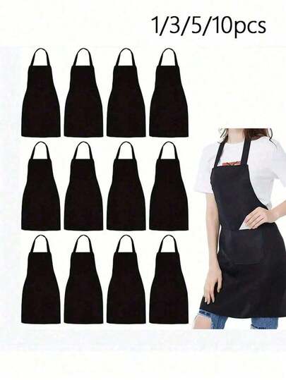 1pcs, Polyester Apron For Women,Simple Style Black Apron With Pockets, Thickened Waist Apron, Fashion Housework Kitchen Household Workwear, Kitchen Supplies