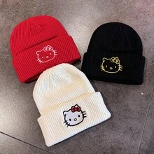 Sanrio Hello Kitty Knitted Hat, Versatile Beanie, Cute Embroidered Knit Hat, KT Cat Knitted Hat, Essential For Keeping Warm In Autumn/Winter - White - View 9