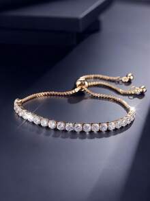 1pc Versatile Shiny Tennis Round CZ Chain Bracelet Everyday Wear Versatile Accessory Holiday Wedding Engagement Anniversary Party Gift - Bracelet - View 5