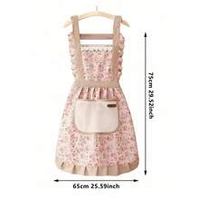 1pc Country Floral Pattern Cleaning Apron, Women's Vintage Floral Kitchen Apron For Adults, Floral Print Ruffle Apron, Kitchen, Bathroom, Home Furnishings - Màu xanh lam - Xem 6