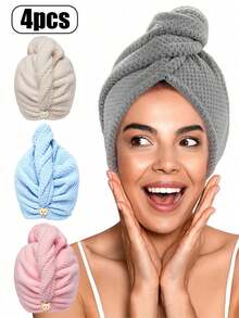 4 piezas/1 pieza Toalla de microfibra ultra suave - Secado rápido, súper absorbente, gorro de secado de cabello súper absorbente de 300 g/m², toalla envolvente de coral fleece de secado rápido, para mujeres y niñas, suave para el cabello rizado o dañado - Multicolor - Ver 2