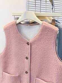 YUXIN Women's Essential Item For Autumn/Winter! Soft Faux Lambswool Sleeveless Cardigan Vest With Dual Pockets, Super Warm And Versatile For Daily Wear Pink Summer - Pink - View 5
