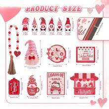 Set de 13 piezas de decoración para San Valentín: bandeja escalonada con gnomos de madera y corazón. Ideal para decorar el hogar o como recuerdo de fiesta. - Rosa Fucsia - Ver 3