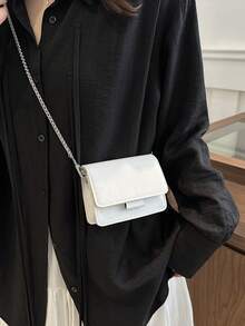 Textured Mini Bag, 2025 Summer Fashion Versatile Chain Strap Crossbody Bag, Stylish Mini Square Bag - White - View 4
