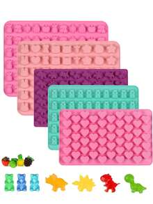 1-Piece Mini Silicone Gummy Chocolate Mold, Including Heart-Shaped, Fruit Shaped, Teddy Bear Shaped, Rabbit Shaped, Dinosaur Shaped, Used For Making Gummies, Candies, Chocolates, And Small Ice Cubes, Non Stick, Suitable For Christmas, New Year, Valentine's Day - Multicolor - View 3