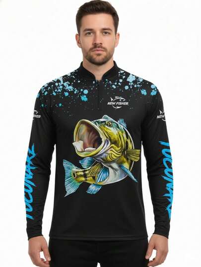 Camisa Camiseta Blusa de Pesca Tucunaré Azul com Proteção Solar UV50