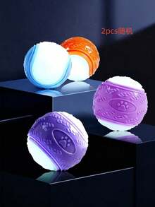 2.5 英寸吱吱发光狗球 - 几何图案，耐用天然橡胶，适合所有品种，无需电池的互动训练玩具，兼容宠物咀嚼球，适合小型犬到大型犬 - 彩色 - 查看 10