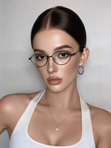 Women's Cat Eye Frame Metal Eyeglass Frames - Fashion Glasses & Plain Glasses For Computer Reading, Gaming, TV & Mobile Phone Use - Black - View 1