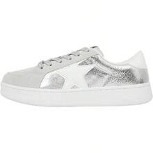 Niluber Star Sneakers For Women Low Top Cushioned White Gold Sliver Leopard Platform Sneakers Lace Up Red Glitter Platform Party ShoesChristmas - 銀色 - 查看 6