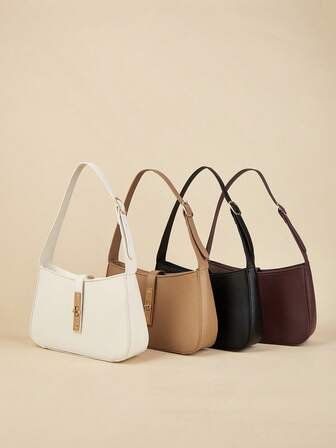 1pc Women's Retro Minimalist Adjustable Strap Crescent Decorative Hook Bag, Simple Underarm One Shoulder Baguette Bag, Simple Buckle Square Bag, Suitable For Dates, Outings, Parties, Ideal Gift Choice