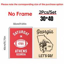 2pcs Retro Football Prints Georgia Wall Art College Sports Team Poster Football Gift For Sports Fan Wall Decor Georgia Dad Gift,Room Decoration, Home Decoration, Bedroom, Living Room And Corridor Decoration,Frame Structure
