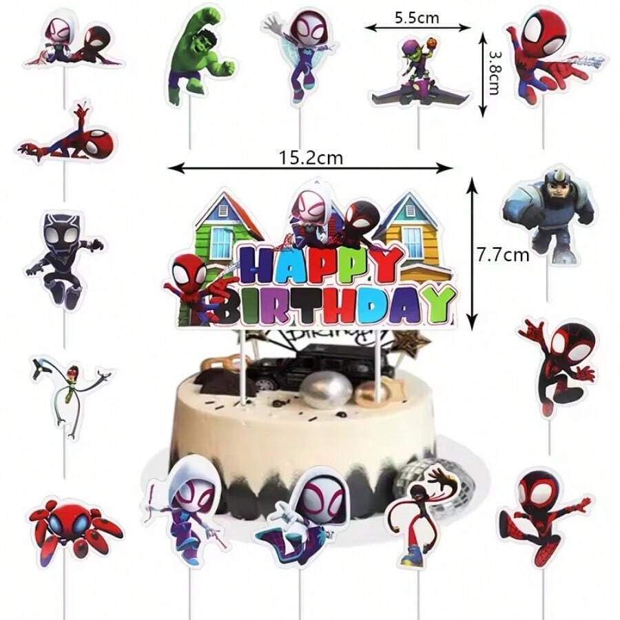Set de 16 piezas de decoraciones para pastel con los personajes de Spidey y sus Amigos Increíbles, para fiestas de cumpleaños de niños, baby shower y fiestas de Spiderman - Multicolor - Ver 1