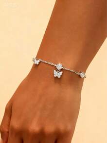 1件装女士时尚精致四叶草锆石不锈钢手链，适合日常佩戴、派对、聚会、母亲节礼物 - 款式10 - 查看 7