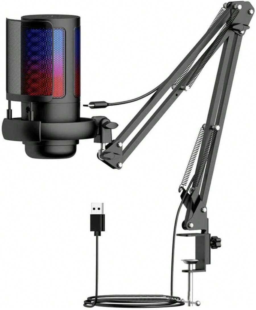 Micrófono de Condensador USB,Micrófono Streaming, RGB Microfono PC, Sensor de Llave para silenciar patrón Polar cardioide Audio Chat en Línea para Pc     Grabación de juegos - 1 - Ver 1