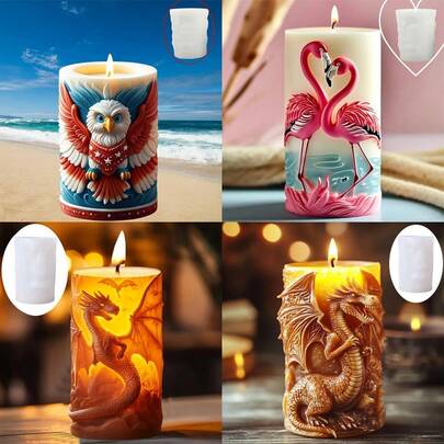 1pc Flamingo, Dragon, Skull, Cartoon Bird Pattern Cylinder Craft Candle Making Silicone Mold