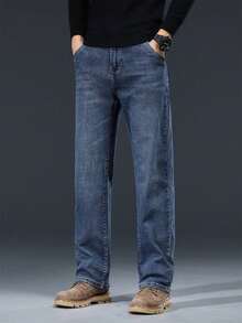 1 Pair Men's Business Casual Jeans - Slim-Fit Straight-Leg Office & Everyday Pants,High-Quality Non-Transparent Fabric For Formal & Casual Events - Easy Care, Refined Tailoring, Premium Stitching, Stylish Trousers, Professional Men - (32L) Stretch-Upgraded Fabric High-Waisted Style - 查看 3