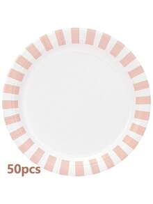 10pcs/20pcs/50pcs Pink Striped Paper Plates 9 Inch Disposable Pink White Stripe Paper Platters Pastel Striped Carnival Dessert Plates For Birthday Bridal Baby Shower Wedding Lunch Dinner Party Decorations - 彩色 - 查看 9