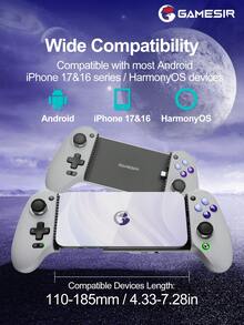 GAMESIR GameSir G8 Galileo Mobile Gaming Controller Compatible With IPhone 17 16 15 Series IOS Android Cellphone Gamepad Game Controle With Hall Effect Joystick And Triggers For Mobile Phone Cloud Gaming Egg Ns Emulators Adapted To Size 110-185mm In Length Support Game Pass Steam Link Moonlight PS Remote Play Softwares Detachable Faceplates 2 Mappable Back Buttons 3.5mm Audio Jack 5 Million-Click Lifespan ABXY Buttons, Type-C Wired Connected, Grey