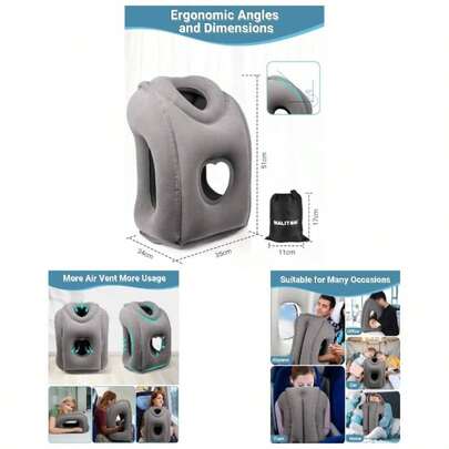 Inflatable Travel Pillow Airplane Comfortable Sleeping To Neck And Shoulder, Support Inflatable Pillow Long Flights, Used Airplanes, Trains, OfficeBlack