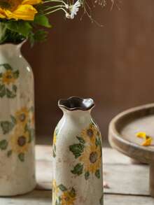 1 pièce Mini vase en céramique fait main vintage tournesol, porte-fleurs floral doré à glaçure craquelée, décoration de maison bohème rustique de style ferme pour salon, chambre, balcon, table, fleurs fraîches/sèches, cadeau pour les fêtes & l'Aïd - Jaune citron - Voir 13